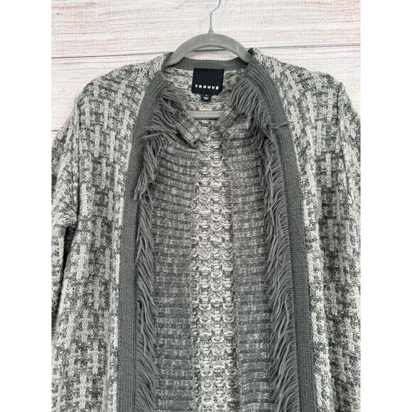 Trouve Open Front Fringe Hem Duster Cardigan Sweater Women's Small‎ Gray - Picture 5 of 12